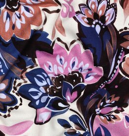 French terry digitaal bedrukt bloemenprint rose/kobalt