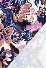 French terry digitaal bedrukt bloemenprint rose/kobalt