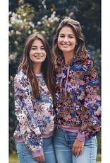 French terry digitaal bedrukt bloemenprint rose/kobalt