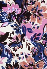 French terry digitaal bedrukt bloemenprint rose/kobalt