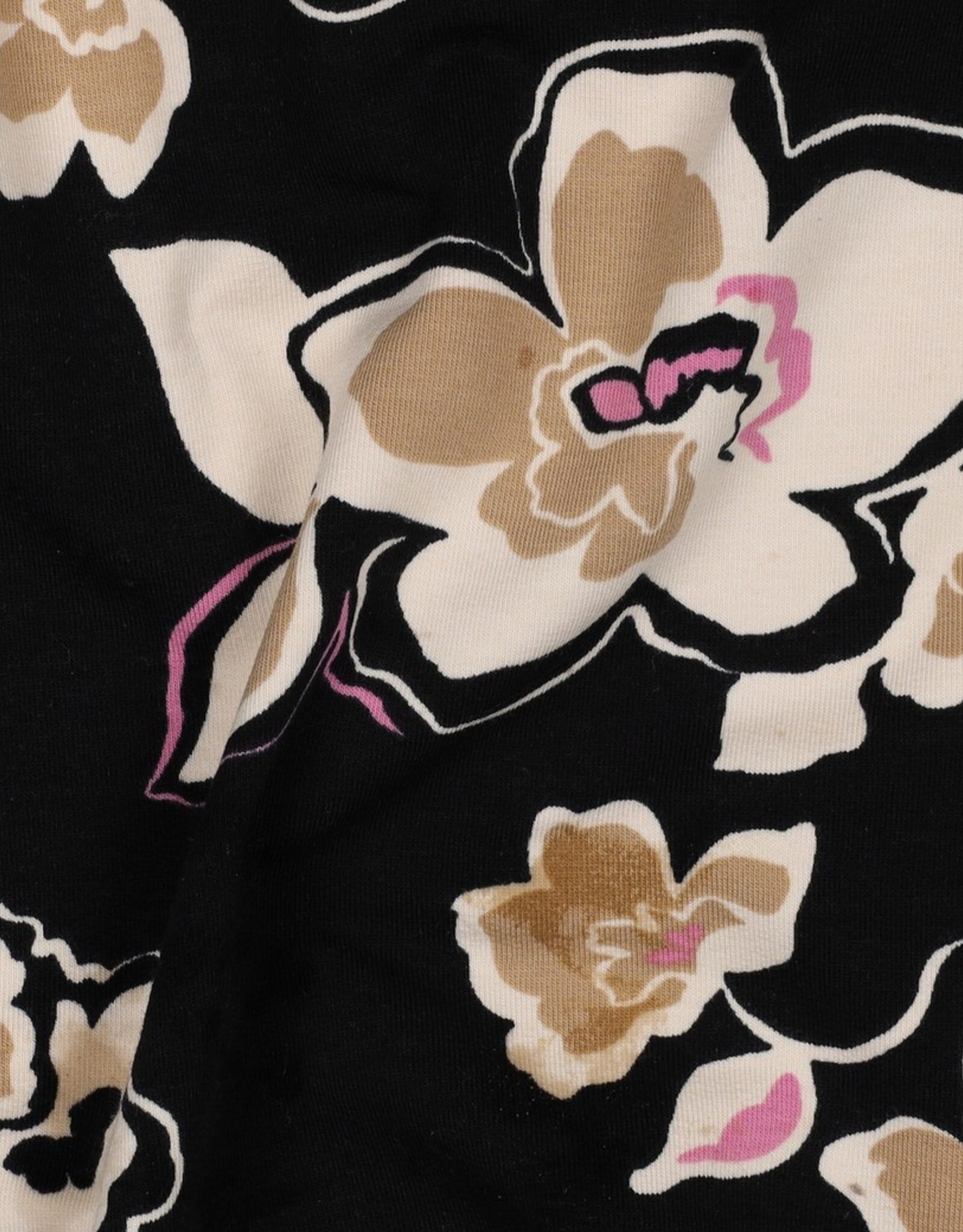 French terry beige bloemen zwart