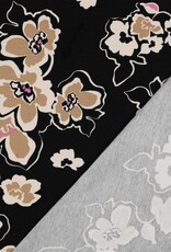 French terry beige bloemen zwart