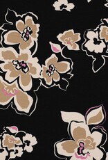 French terry beige bloemen zwart