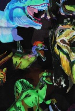 French terry digitaal bedrukt dinosaurrussen zwart