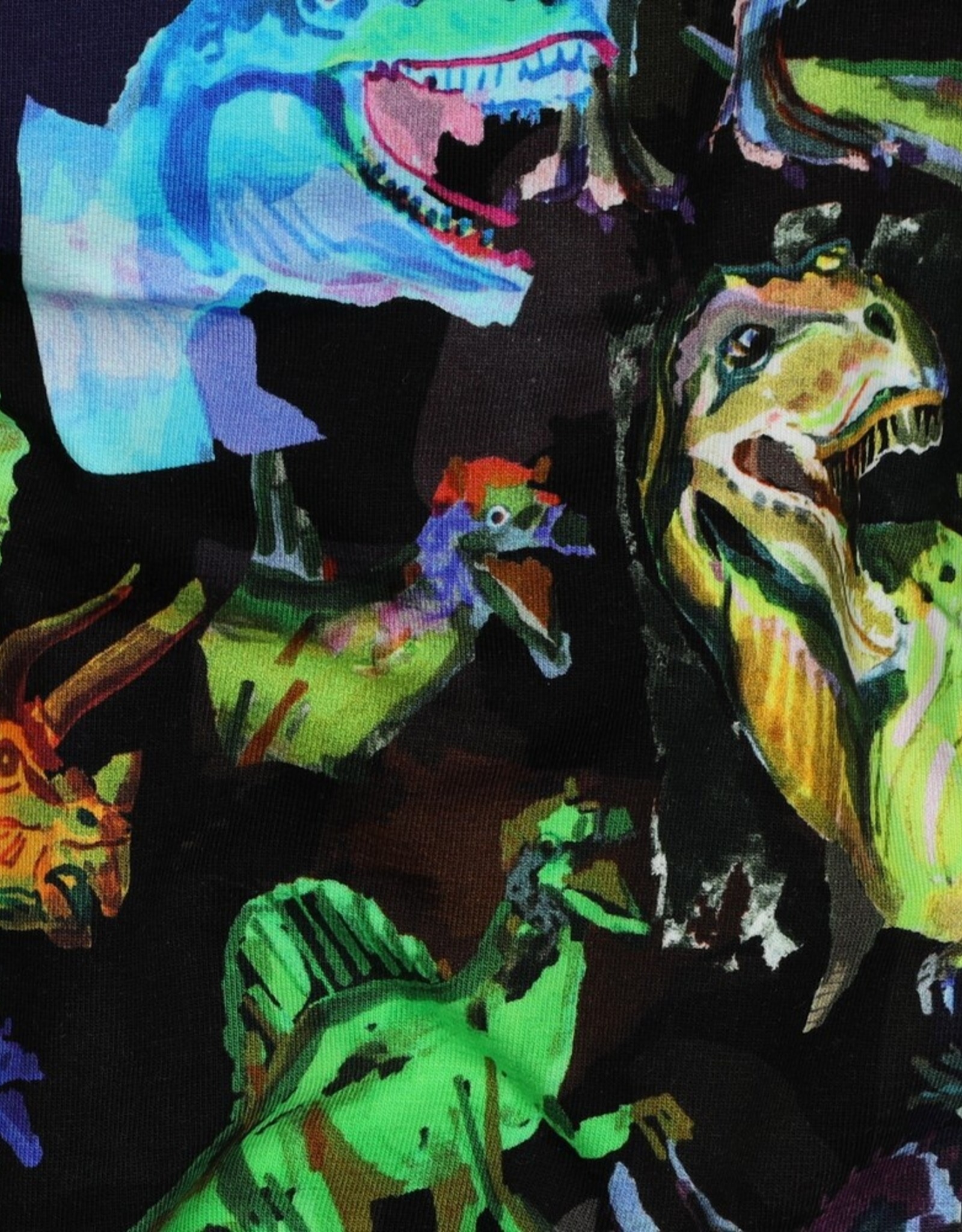 French terry digitaal bedrukt dinosaurrussen zwart