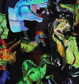 French terry digitaal bedrukt dinosaurrussen zwart