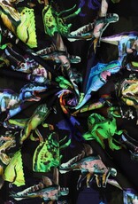 French terry digitaal bedrukt dinosaurrussen zwart