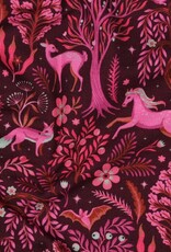 French terry digitaal bedrukt fuchsia bosdieren bordeau