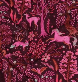 French terry digitaal bedrukt fuchsia bosdieren bordeau