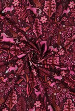 French terry digitaal bedrukt fuchsia bosdieren bordeau