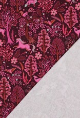 French terry digitaal bedrukt fuchsia bosdieren bordeau