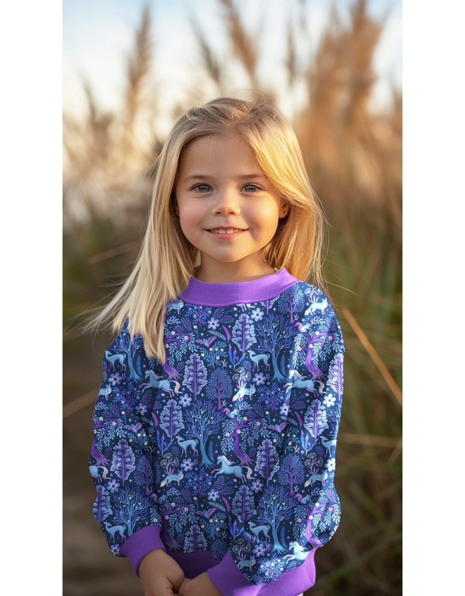 French terry digitaal bedrukt fuchsia bosdieren bordeau