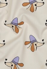 Katoen poplin dogs licht beige hond met paarse muts
