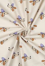 Katoen poplin dogs licht beige hond met paarse muts