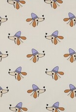 Katoen poplin dogs licht beige hond met paarse muts