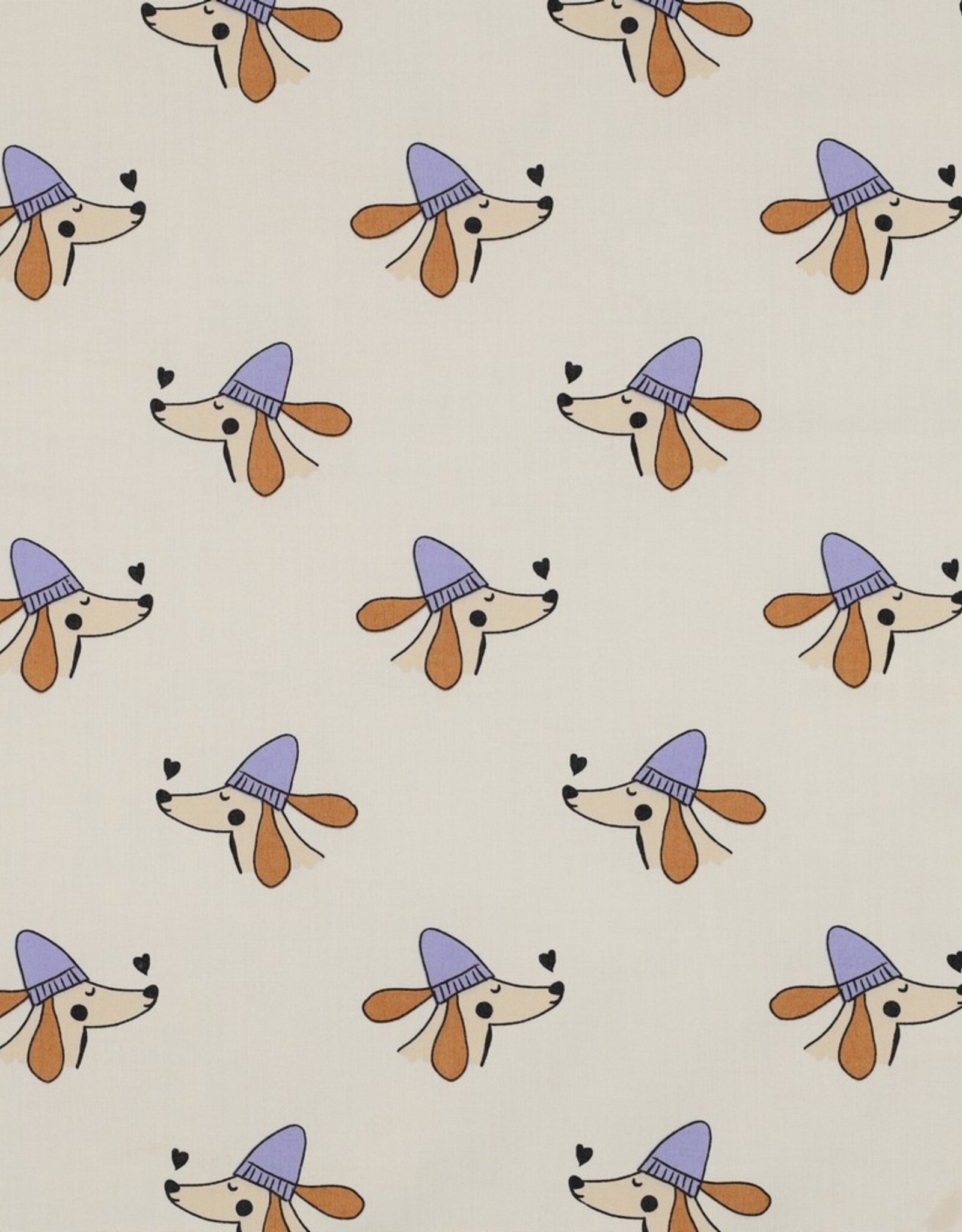 Katoen poplin dogs licht beige hond met paarse muts