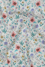 Katoen poplin romantisch gebloemd  wit