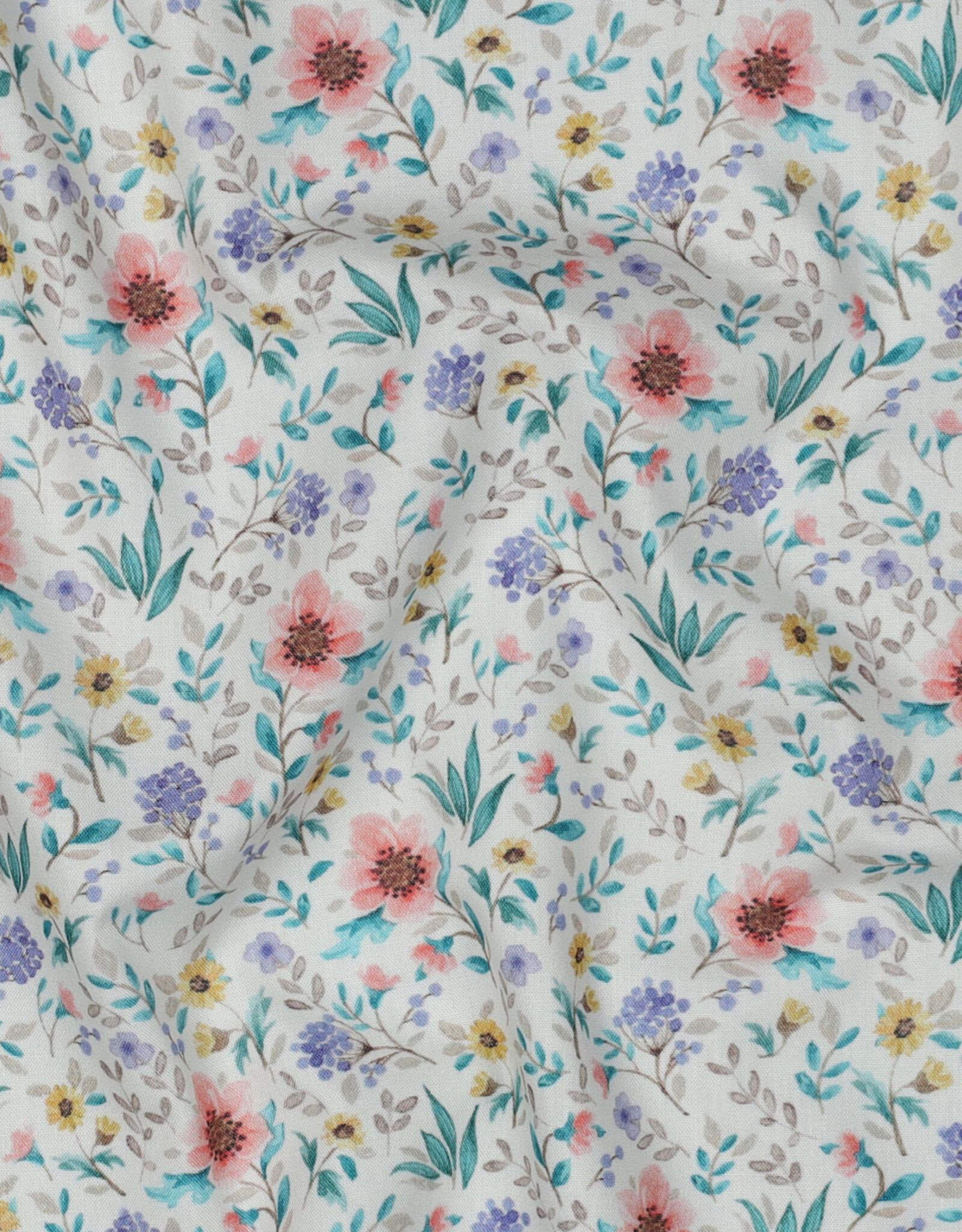 Katoen poplin romantisch gebloemd  wit