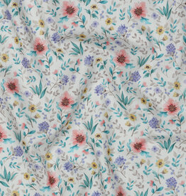 Katoen poplin romantisch gebloemd  wit