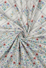 Katoen poplin romantisch gebloemd  wit