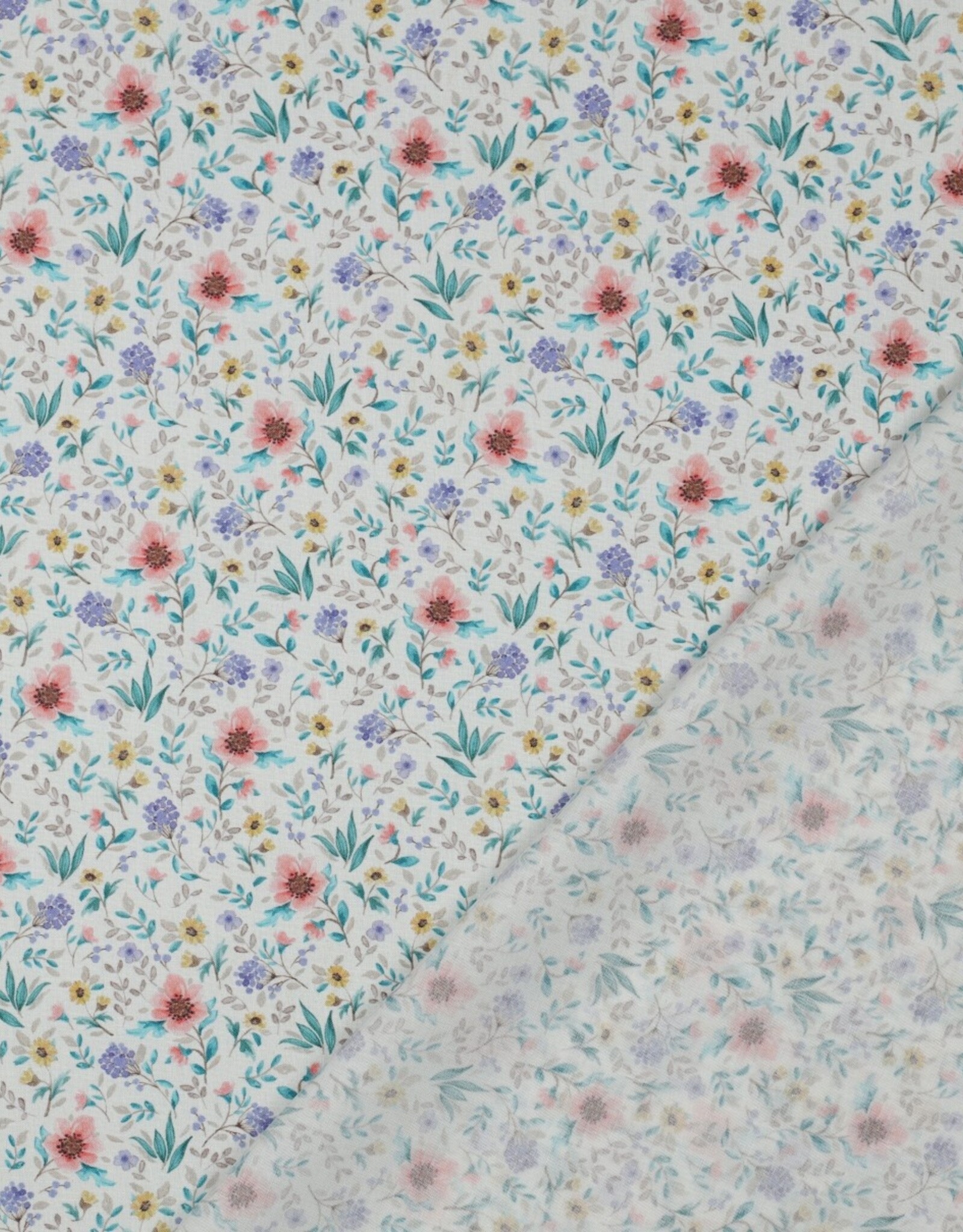 Katoen poplin romantisch gebloemd  wit