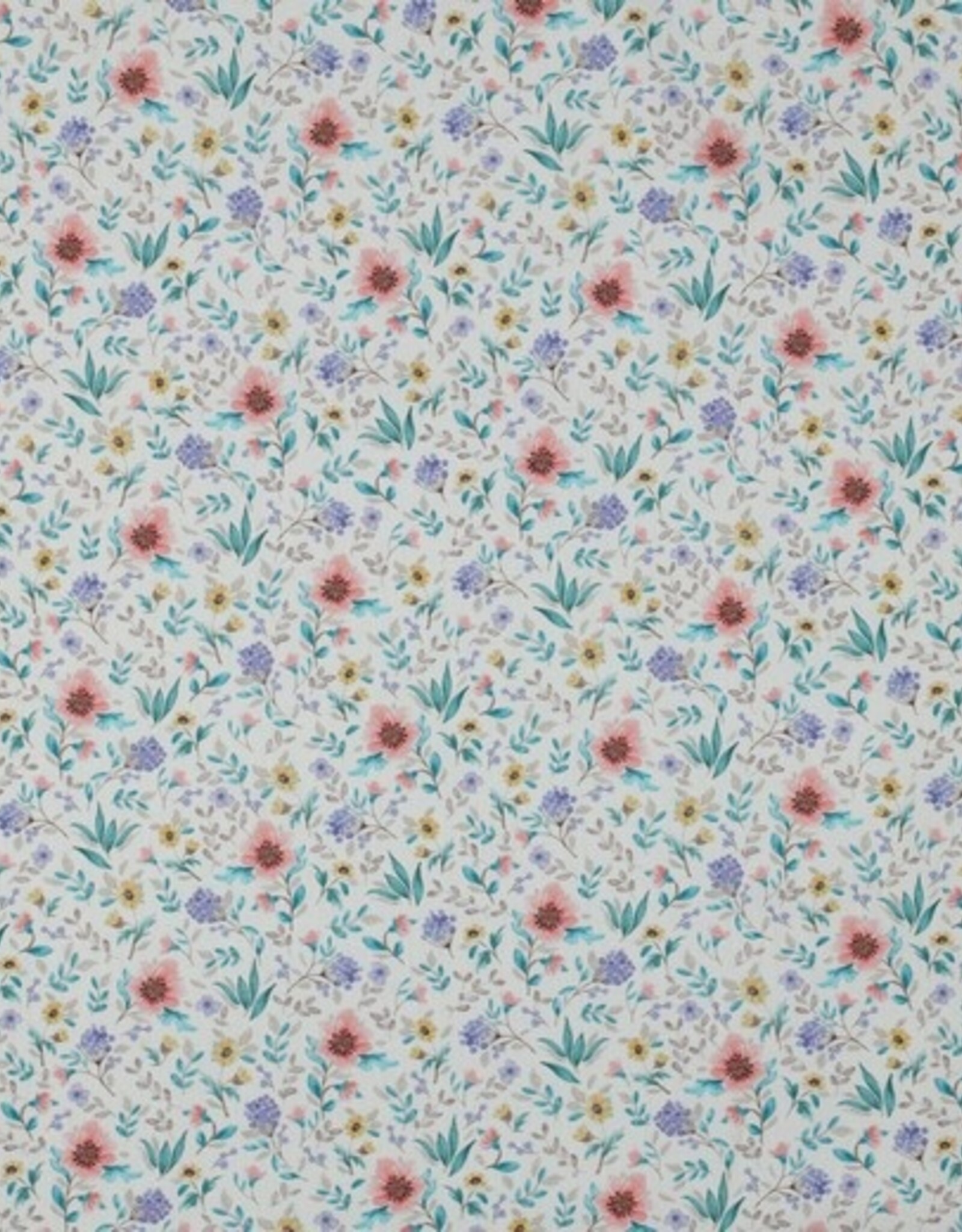 Katoen poplin romantisch gebloemd  wit