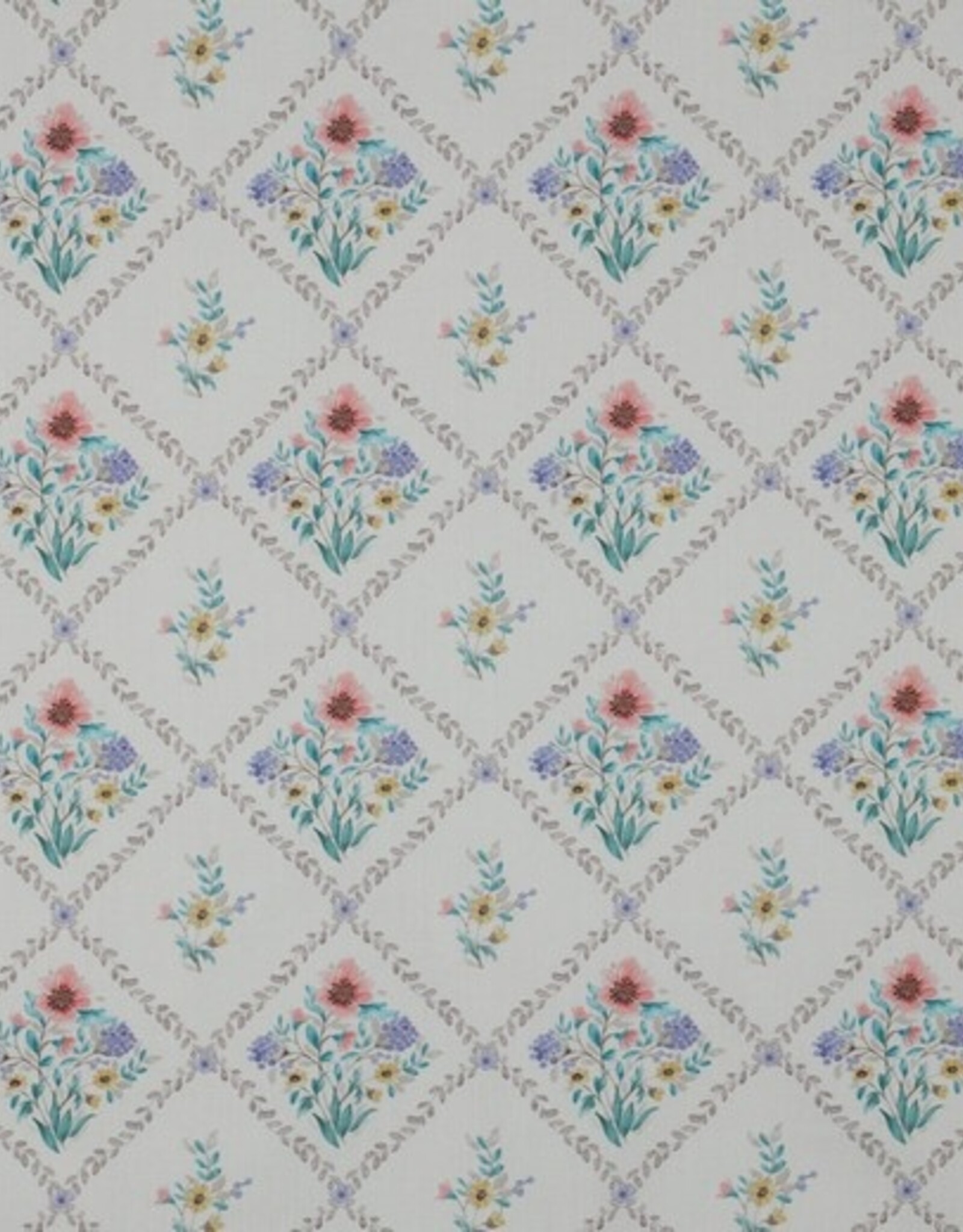 Katoen poplin romantisch gebloemd tegeltjesprint wit