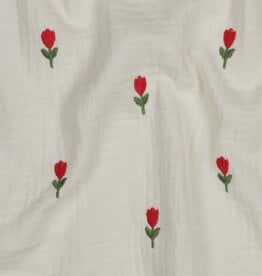 Double gauze naturel geborduurde bloemen embroidery tullips