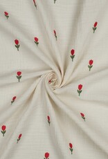 Double gauze naturel geborduurde bloemen embroidery tullips