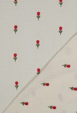 Double gauze naturel geborduurde bloemen embroidery tullips