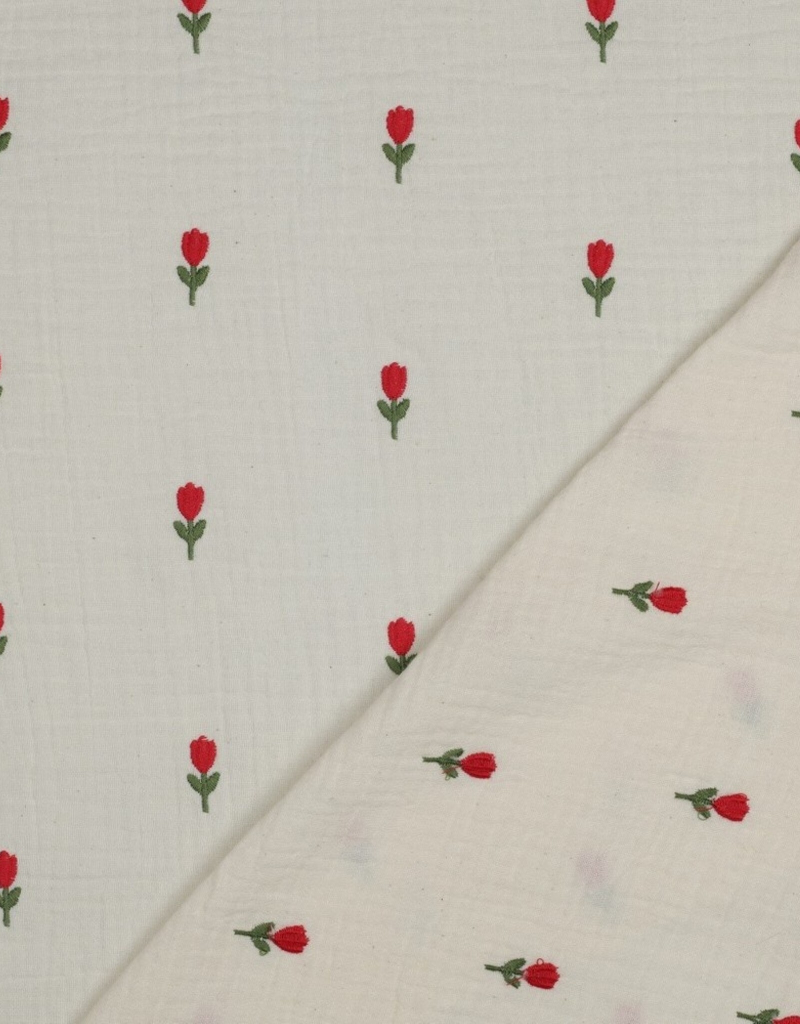 Double gauze naturel geborduurde bloemen embroidery tullips