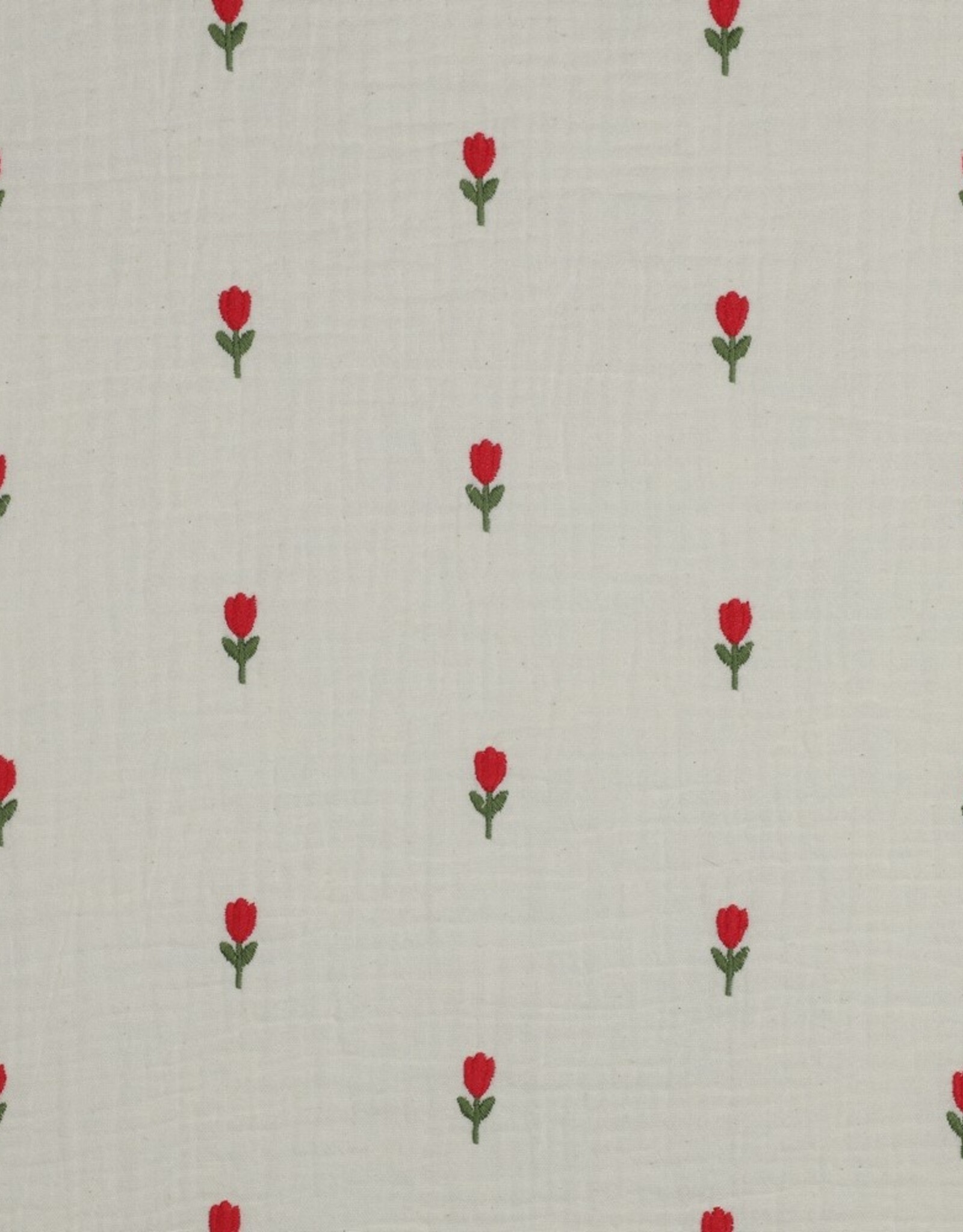 Double gauze naturel geborduurde bloemen embroidery tullips