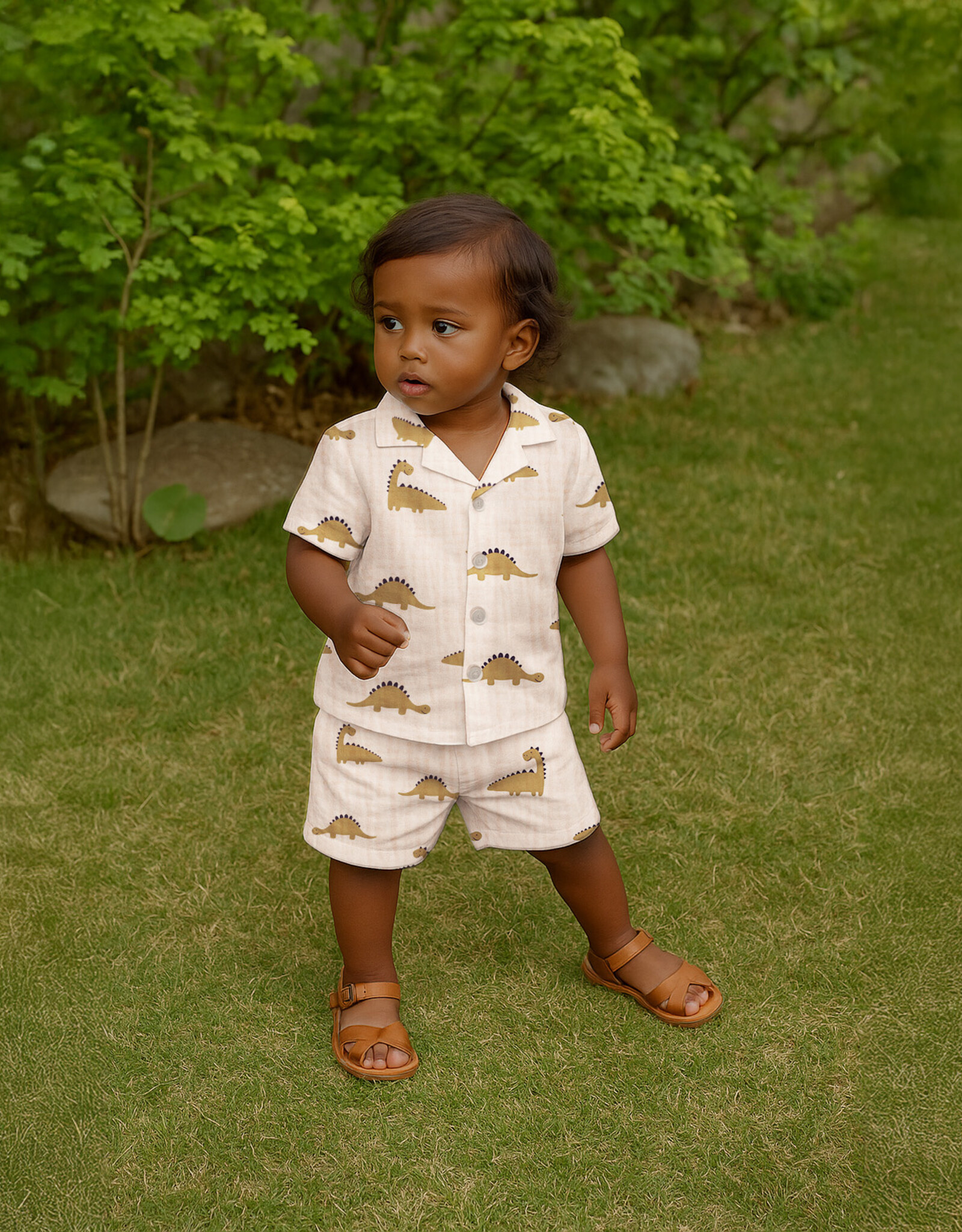 Double gauze zand kaki dinosaurus cute dino