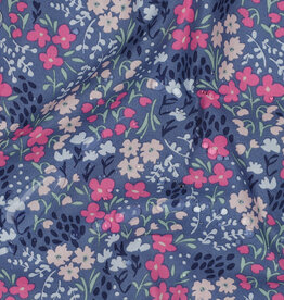 Gecoat katoen tafelzeil gebloemd jeanskleur