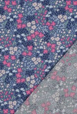 Gecoat katoen tafelzeil gebloemd jeanskleur