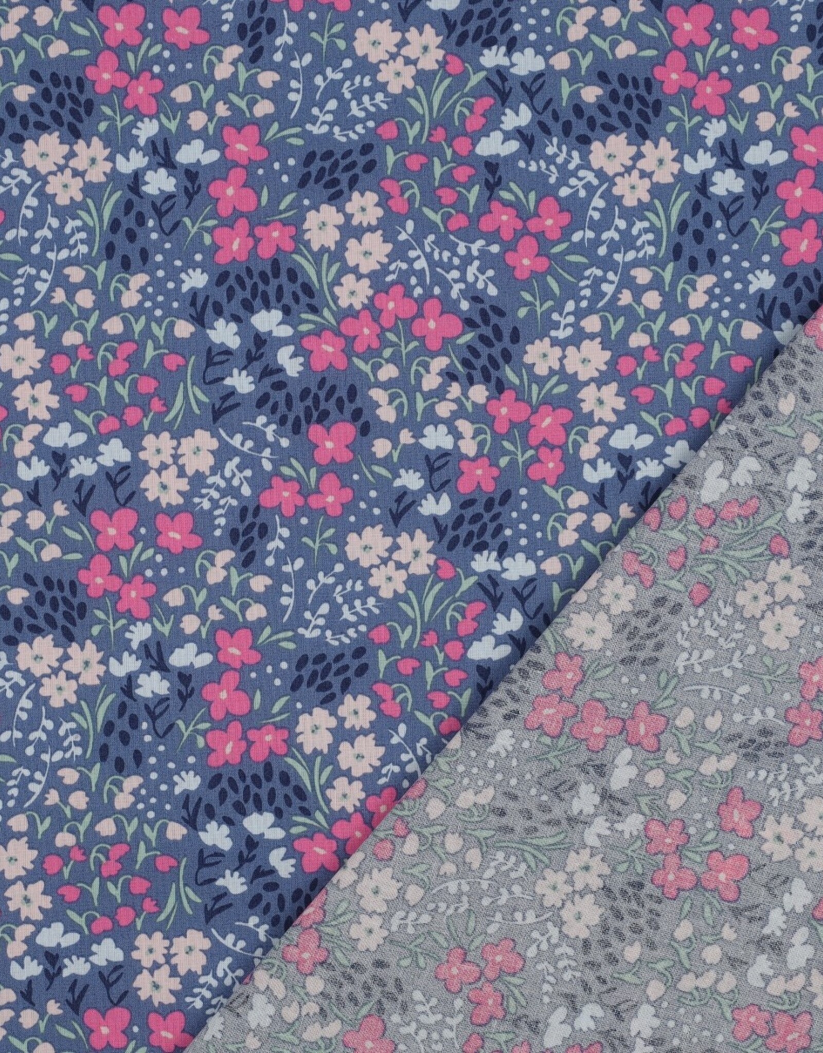 Gecoat katoen tafelzeil gebloemd jeanskleur