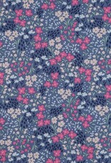 Gecoat katoen tafelzeil gebloemd jeanskleur