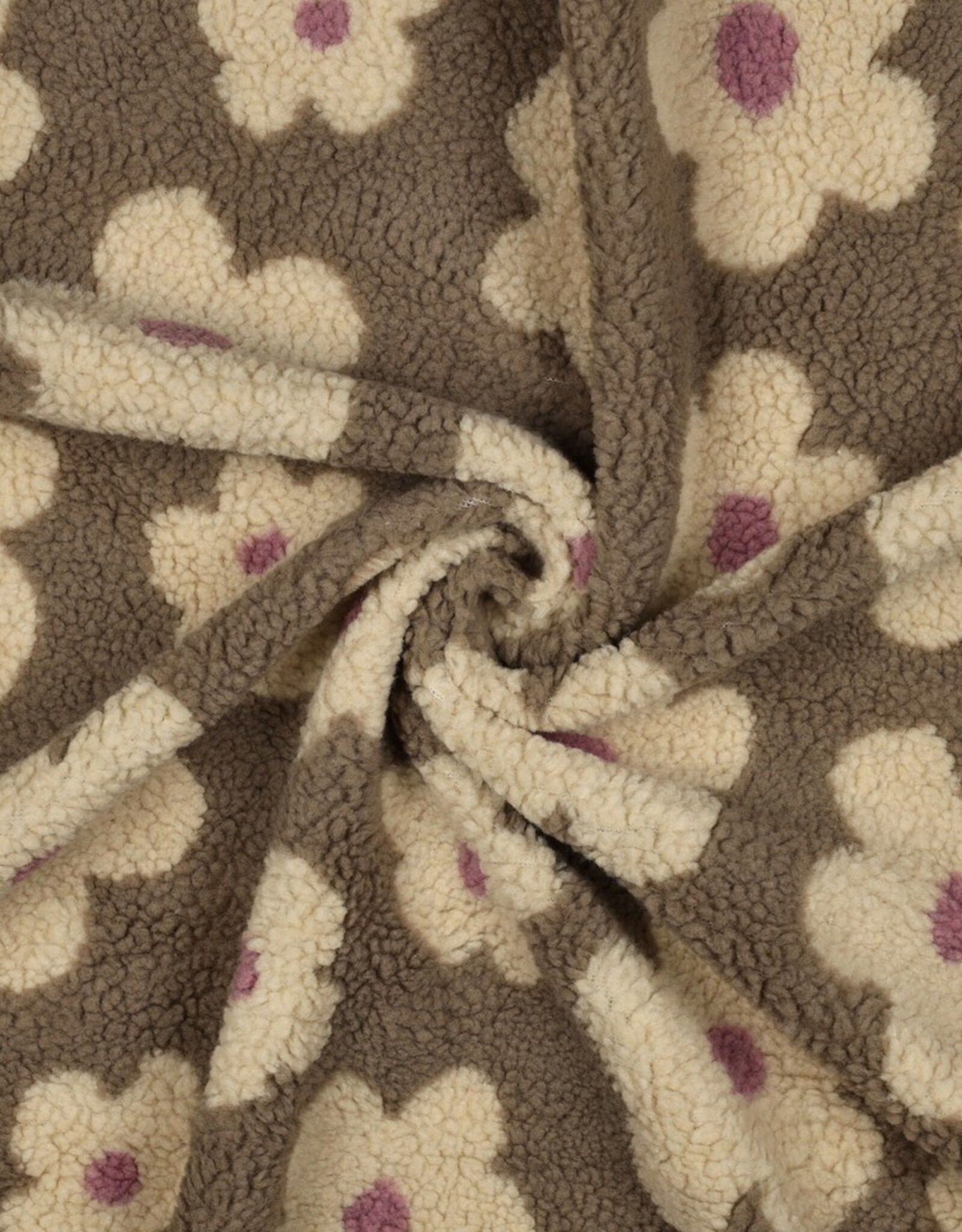 Teddy flowers licht kaki met beige/lila bloem