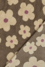 Teddy flowers licht kaki met beige/lila bloem