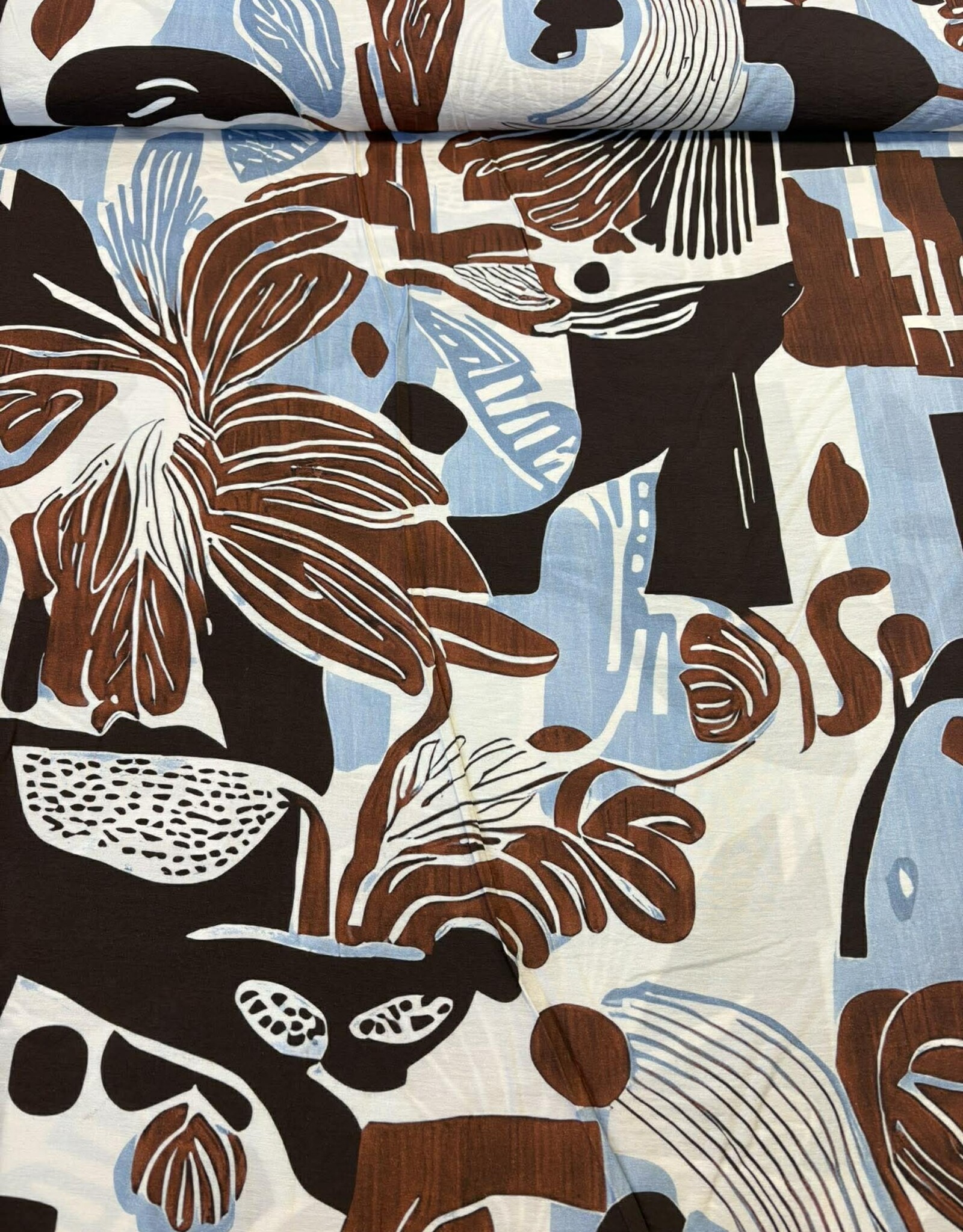 Viscose New Paris brown blue abstract - deadstock