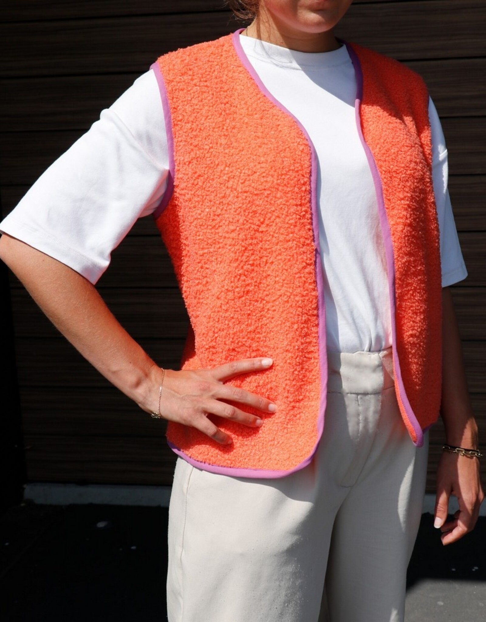 Teddy fleece boucle dubbelzijdig tangerine