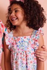 Katoen poplin vogeltjes en bloemetjes witte achtergrond