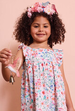 Katoen poplin vogeltjes en bloemetjes witte achtergrond