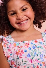 Katoen poplin vogeltjes en bloemetjes witte achtergrond