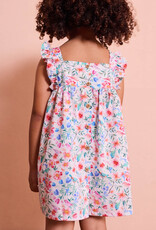 Katoen poplin vogeltjes en bloemetjes witte achtergrond