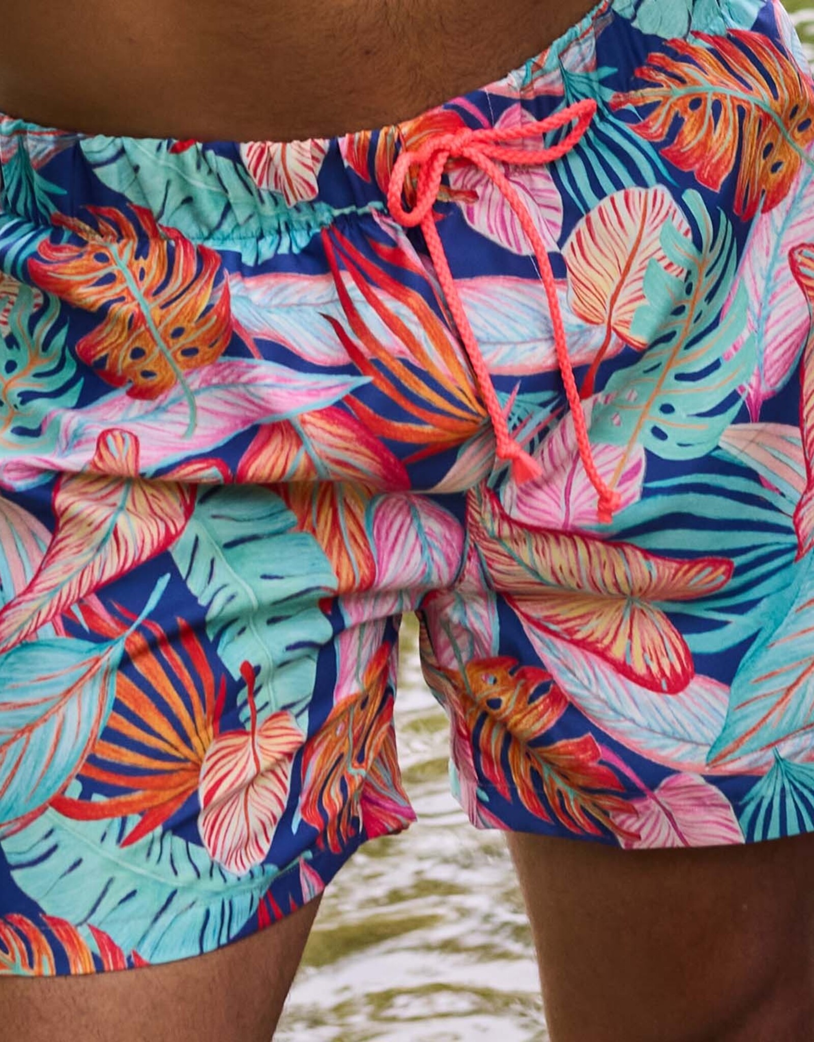 Swim short stof bladerprint navy