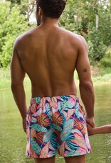 Swim short stof bladerprint navy