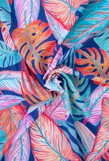 Lycra badpakkenstof bladerprint navy