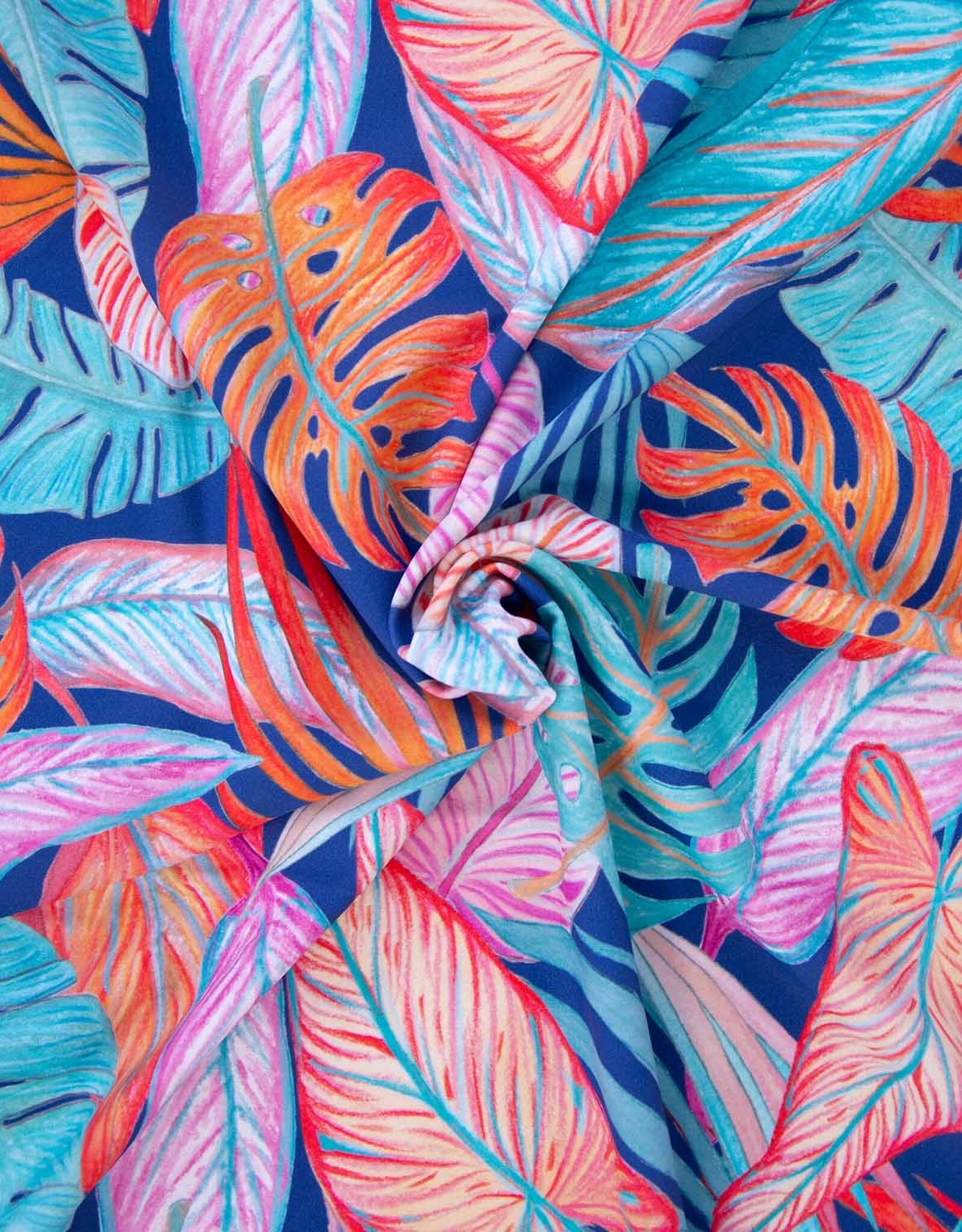 Lycra badpakkenstof bladerprint navy