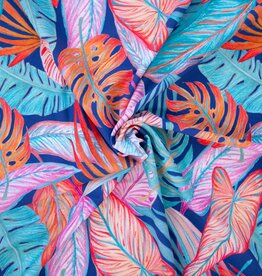 Lycra badpakkenstof bladerprint navy